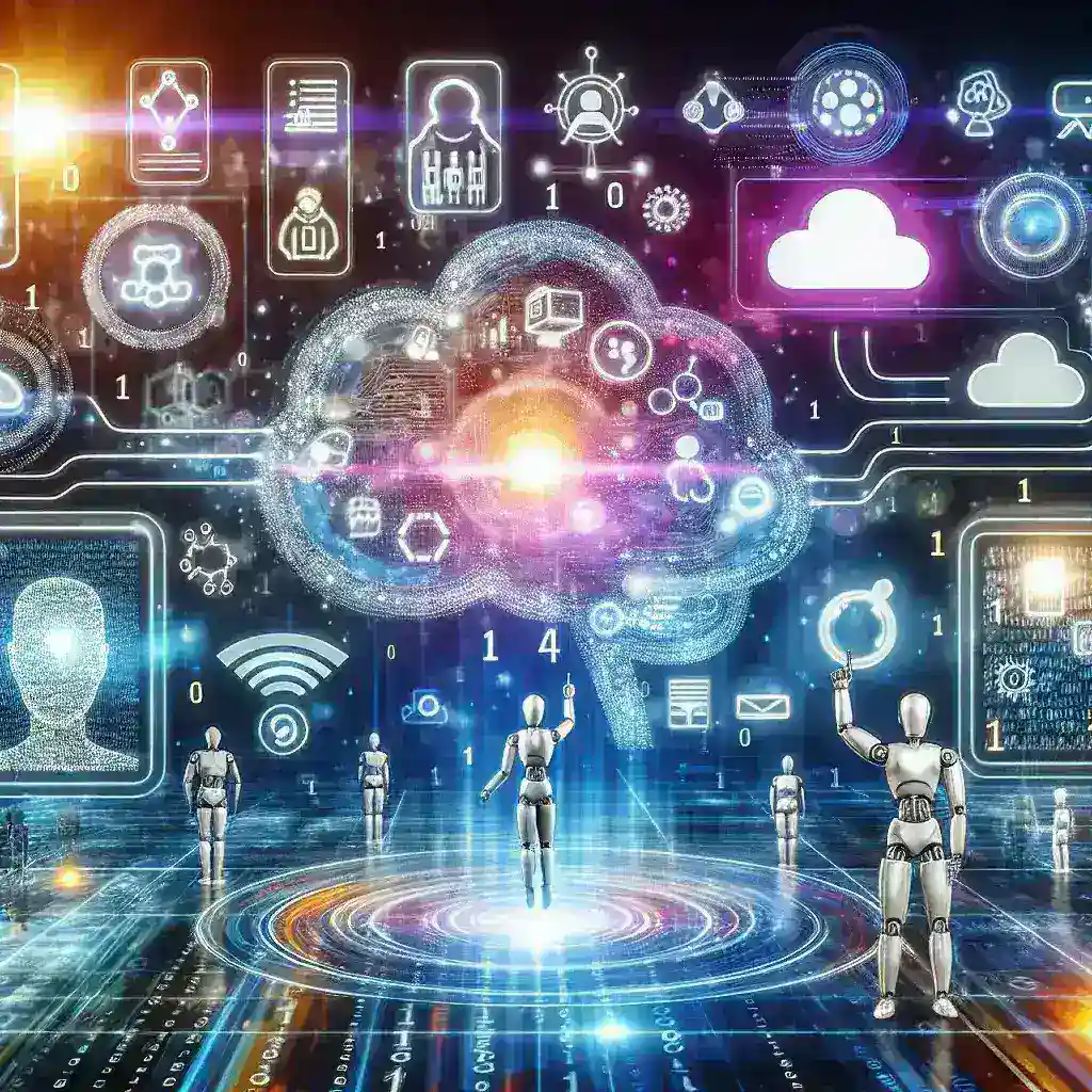 "Assistente virtual utilizando inteligência artificial para melhorar a interação digital, destacando inovação e tecnologia no atendimento ao cliente."